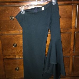 Teal blue one shoulder ruffle dress